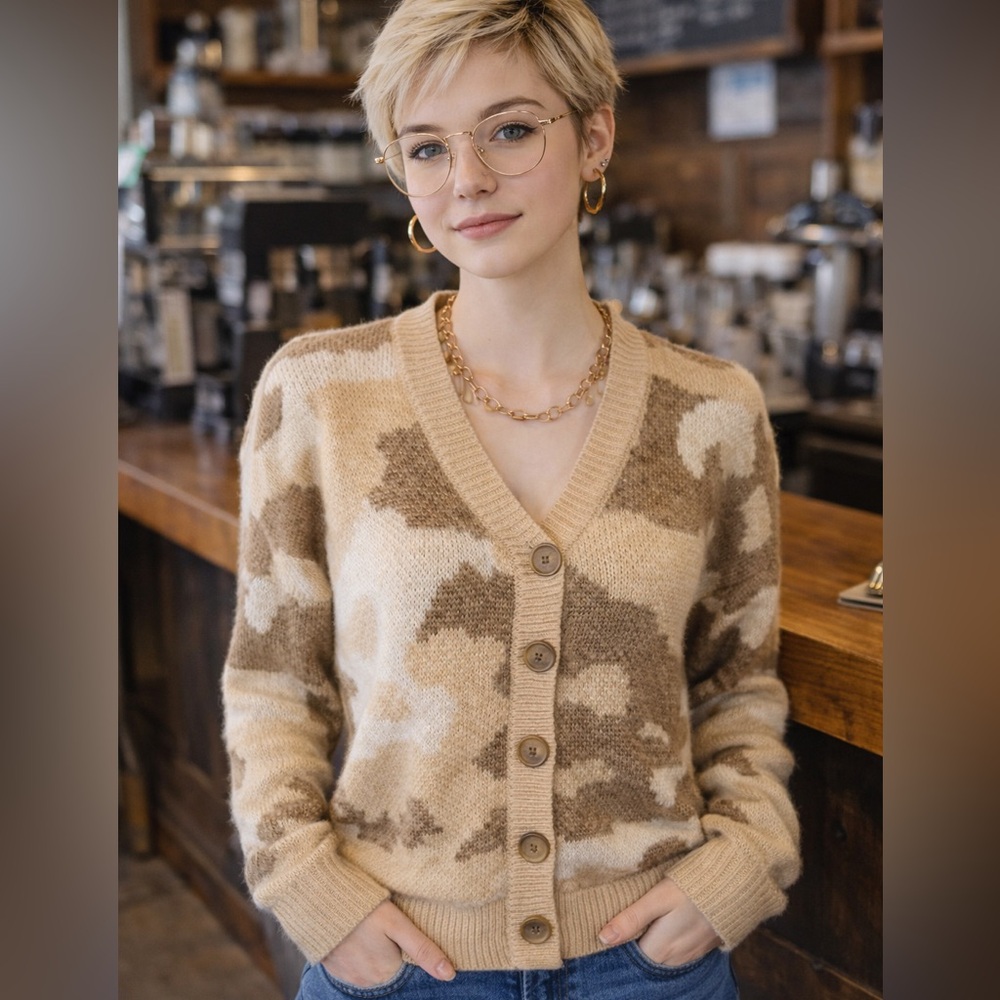 Lucky Brand Camouflage Button-Up Cardigan Size XS